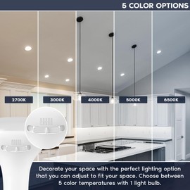 LUXRITE BR30 LED Light Bulb, 10W (65 Watt Equivalent), 5CCT 2700K 3000K 4000K 5000K 6500K, CRI 90, Dimmable, 850 Lumens, LED Flood Light Bulb, UL Listed, E26 Medium Base (6 Count (Pack of 1))