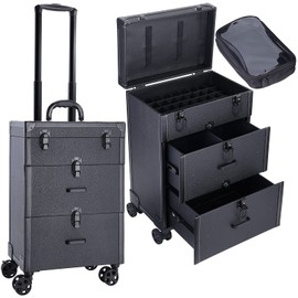 FRENESSA Frenessa Rolling Nail Case - Wheeled Vegan Leather Manicure Storage Organizer for Nail Technicians, Cosmetologists, and Stylists