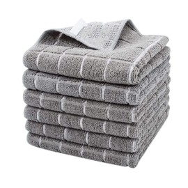 Yamfurga 6 Packs Classic Style Microfiber Kitchen Dish Cloth and Cleaning Towel Set, Rapid Water Absorption and Fast Dry,Grey