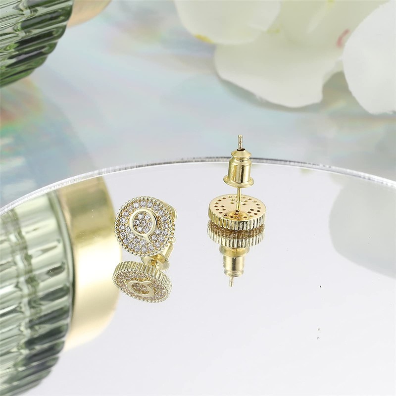 Round Initial Stud Earrings Women's Dainty A-Z Letter Earrings Hypoallergenic