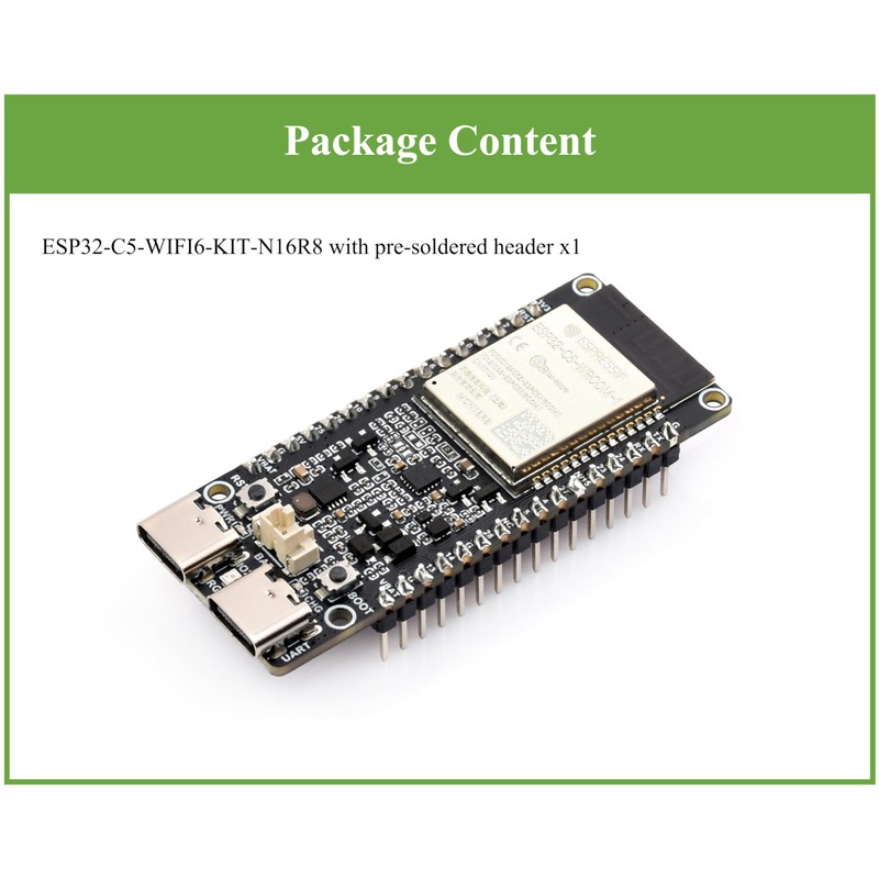 ESP32-C5 5GHz/2.4GHz Dual-Band Wi-Fi 6 with Pre-Soldered Header, 240MHz RISC-V