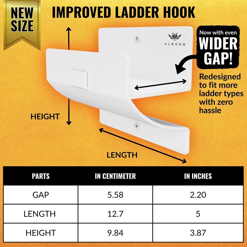 White Ladder Hooks for Garage Wall - Step Ladder Holder
