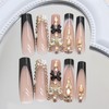 IMRAIN Press on Nails Long Square Fake Nails Rhinestone French