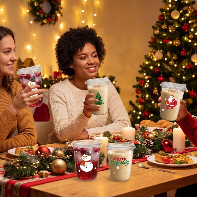 Xuelimei 16oz Christmas Disposable Plastic Cups with Strawless Sip Lids-Xmas