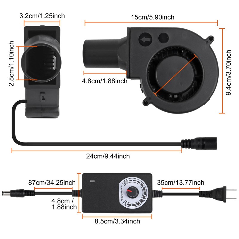 97mm x 33mm BBQ Fan 12V Blower with 110V/120V Variable