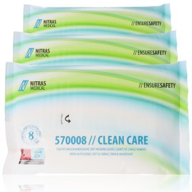 Nitras Clean Care Moist Disposable Wash Mitts with Aloe Vera & Chamomile for Face, Body, Hands - 8 Extra Soft & Heatable Cloths Size 23 x 14 cm (3)