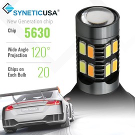 Syneticusa 3157 Switchback Canbus 20 LED Bulbs 3057 3457 4157 Dual Color Amber/White Anti Hyper Flash Built-in Resistor Error Free Turn Signal Lights and DRL/Parking Lights