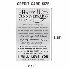 Alotozo 11th Anniversary Steel Gifts Card for Husband Him Her, Happy 11 Years Wedding Anniversary Engraved Wallet Card for Boyfriend Men Women