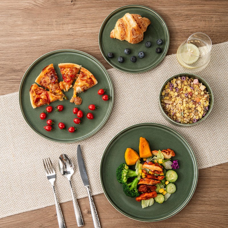 AmorArc Ceramic Dinnerware Sets, Handmade Reactive Glaze Stoneware Plates and
