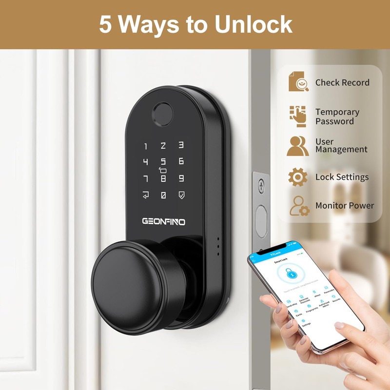 GEONFINO Smart Door Lock with Knob, Keyless Entry Door Lock