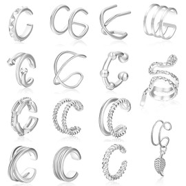 LimCryspp 15 Piezas Ear Cuff, Earcuffs Mujer, Ear Cuff Mujer, Muy Adecuado Para Personas Que No Tienen Orejas Perforadas Pero Quieren Probar Varios Estilos De Pendientes Para Usar (Plata)