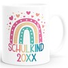 SpecialMe® Tasse Geschenk Einschulung 2025 Regenbogen Herzen personalisiert mit Einschulunsjahr Kindertasse aus Keramik für Jungen Mädchen Weiss standard