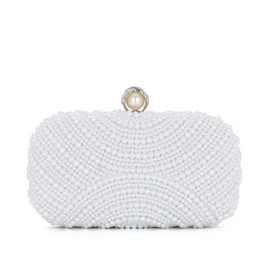 Fecialy Pearl Clutch Purses for Women Wedding Crystal Beaded Evening Handbags Clutch with Pearl Chain, Pure White