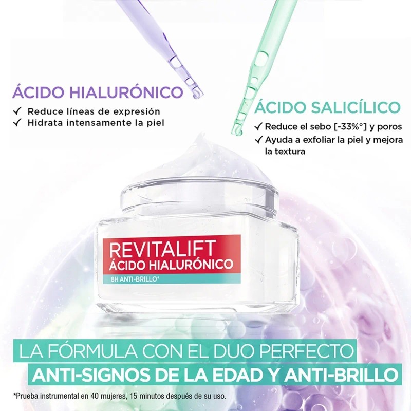 Gel Crema L'oreal Paris Acido Hialuronico Anti Brillo 50ml