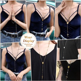 FaithHeart Rosary Beads Catholic Saint Benedict Medal Rosary Center Men's Stainless Steel Chain Spiritual Jewellery Silver Crucifix Pendant