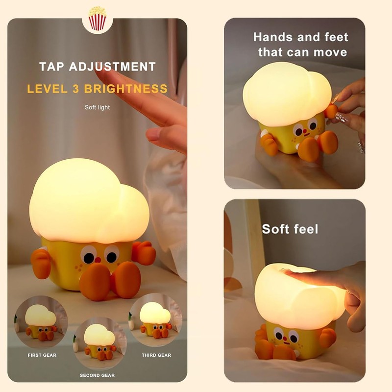 Cute Popcorn Night Light Silicone Nursery Night Light 3 Levels