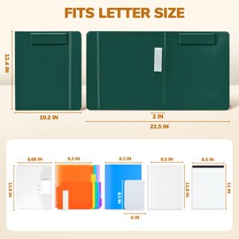 JoyCat 3 Ring Binder Clipboard with Storage,12.4"x10.2"Magnetic Clipboard Folder with 5 Expandable Folders,Refillable Lined Notepad (11" x 8.5"),Ideal for School Office Nursing(Dark Green)