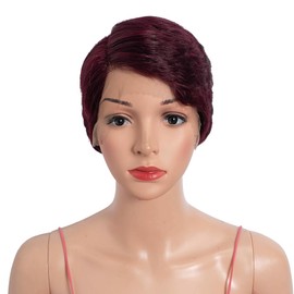Rebecca Fashion 99J Burgundy Short Pixie Cut Lace Front Wigs Human Hair Side Part Wig 13x5.5x0.5 Glueless HD Lace Wig Short Pixie Wigs for Black Women Pre Plucked with Baby Hair
