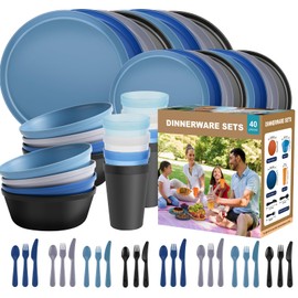 ZIVONA 40-Piece Unbreakable Kids Dinnerware Set for Toddlers & Children, BPA-Free & Easy-Clean PP Plates and Bowls, Microwave & Dishwasher Safe, Complete Family Pack (Service for 8)