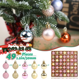 SULOLI Mini Christmas Tree Baubles,49PCS Mini Shatterproof Decorative Hanging Ornaments Balls Christmas Tree Decor(Pink&Gold)