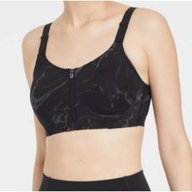 All In Motion NWT Women's All In Motion High Support Zip-Front Sports Bra, Black Marble, 38D