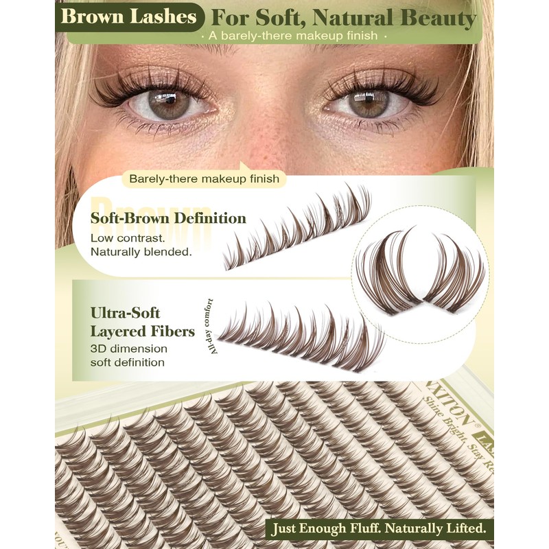 Brown Lash Clusters, Short Wispy Manga Lashes, 144pcs, 10-14mm