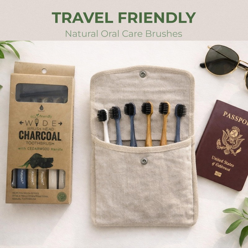 Pursonic Wide Head Toothbrush Set with Cedarwood Wooden Handle &