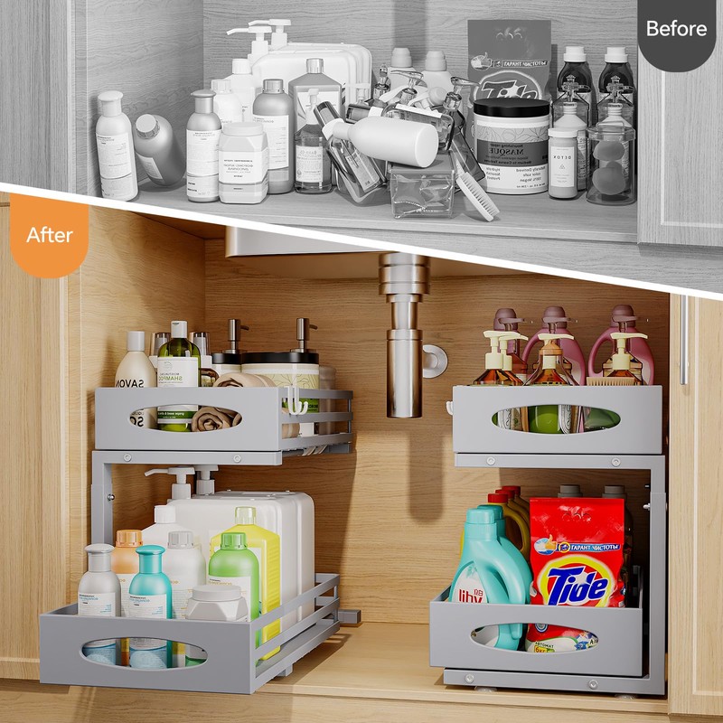 Under Sink Organizer, 2 Tier Under Sink Organizers and Storage,