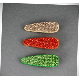 Perfect Hairstyle with Our Hair Accessories - 3 Green Orange Tan Crystal Barrettes Alligator Hair Clip Faceted Gems Sparkly Fashionable Hair Accessory Hair Jewelry Accessories for Lady Women