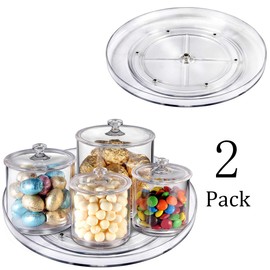 Lazy Susan Rotating Turntable Food Storage Container for Cabinets, Pantry, Fridge, Countertops,Vanity,BPA Free - Spinning Organizer for Spices, Condiments - 9" Round , Clear-2 Pack