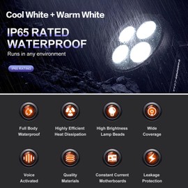 SHEHDS CoralPar Par Lights IP65 Waterproof Outdoor COB 200W Cool White+Warm White Color Wash/Strobe Stage Lights 45° Beam Angel Uplights DMX512 Sound Activated Fanless Muted Party DJ Lights-Upgrade