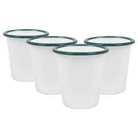 Argon Tableware 300ml Enamel Tumbler Cups with Green Rims - Pack of 3 - White Enamel Reusable Stainless Steel Drinking Glasses Travel Cups for Camping, Travelling, Picnics