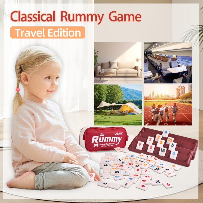 Smilejoy Mini Rummy Set,Travel Size Rummy Game with Durable Canvas