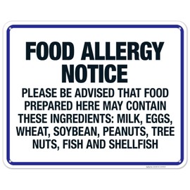 Food Allergy Notice Food May Contain Milk Egg Wheat Soybean Peanuts Sign, 24x30 Inches, 55 mil thick HDPS (high density polystyrene), Made in USA by Sigo Signs