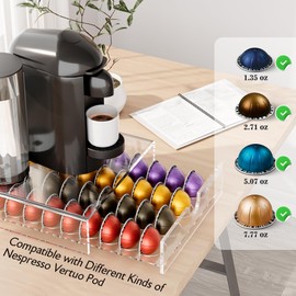 BXINREDA Acrylic Coffee Pod Organizer for Nespresso Vertuo Pod Holder 40 Pods Clear Vertuo Pod Storage Drawer (1 Tier)