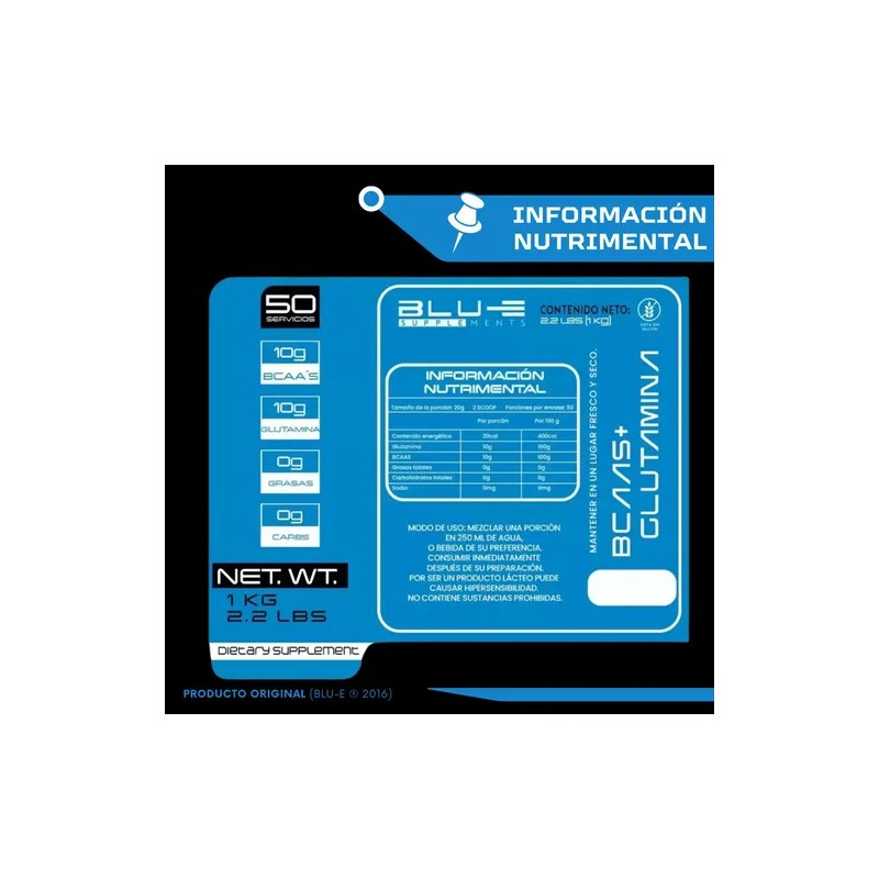 Suplemento en polvo Blu-e Supplements BCAAS sabor mango x 1kg
