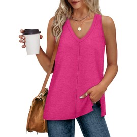 Hot Pink Tops for Women Tank Tops Loose Fit Tops Dressy Casual Clothing Trendy 2025 Summer Outfits Western Shirts L