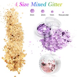ALIIP Chunky Glitter, 12 Colors Luminous Festival Glitter with Gel, Face Glitters, Nail GlitterPowder, Holographic Cosmetic Glitters for Face Body Eye Hair Nail and DIY Art #02