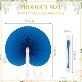 JOHOUSE Decorative Round Hand Fan Foldable, 12 Packs Navy Blue Folding Fans Handheld Chinese and Japanese Style Crafts for Wedding, Dancing, Party Favors DIY Decoration