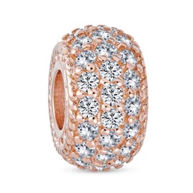 Sparkling Dome Clear White Crystal Spacer Stopper Barrel Bead Charm For Women Teens Rose Gold Plated .925 Sterling Silver Fits European Bracelet