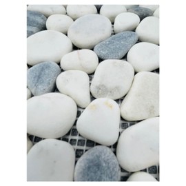 Tenedos Grey and Carrara Pebble Marble Stone Mosaic Tile Honed for Bathroom Shower Floor Kitchen Backsplash Outdoor Wall Accent Box of (10 Sheets)
