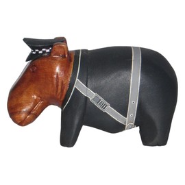 Brave Wings Hand Carved Wooden Hippo ~ Fat Hippo Policeman 14.5cm Long ~ Ornament Sculpture Figurine Statue Unique Table Decoration Home Decor ~ 5401