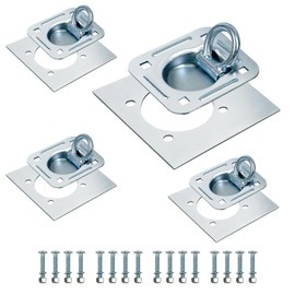 Lanbos Recessed D-Ring Tie Down Anchors, 6,000 lb Capacity Heavy Duty Tie Down Anchors Kit for Trailer or Deliveries, 4 Pack, Sliver