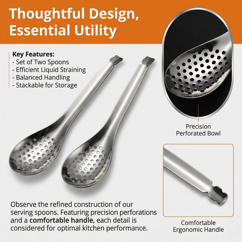 2 Pcs Slotted Spoons, Stainless Steel Caviar Colander Spoon for