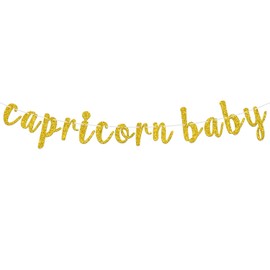 Capricorn Baby Banner, January/Febuary Horoscope Capricorn Birthday Bunting Sign, Capricorn Zodiac Astrology Birthday/Baby Shower Party Decorations Supplies, Gold Glitter