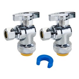 SUNGATOR 2-Pack Angle Stop Valve, Angle Water Shut Off Valve 1/2 x 3/8 Inch Compression, Toilet Water Shutoff, 1/4 Turn, No Lead Brass Push-to-Connect Plumbing Fittings for PEX Pipe, Copper, CPVC