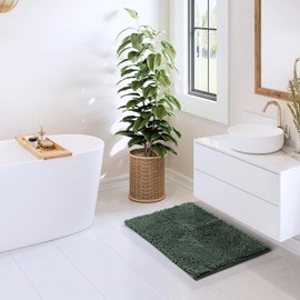 Hearth & Harbor Bathroom Rugs Sets 2 Piece, Chenille Bath Mat Set - Machine Washable Bath Mats for Bathroom Non-Slip Backing Rubber Quick Dry Bathroom Mat - Hunter Green Bath Rug, 17x24-20x32