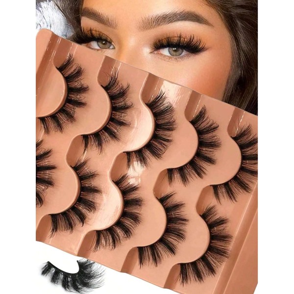 3D Mink False Eyelashes, Dramatic Volume, 5 Pairs, Black