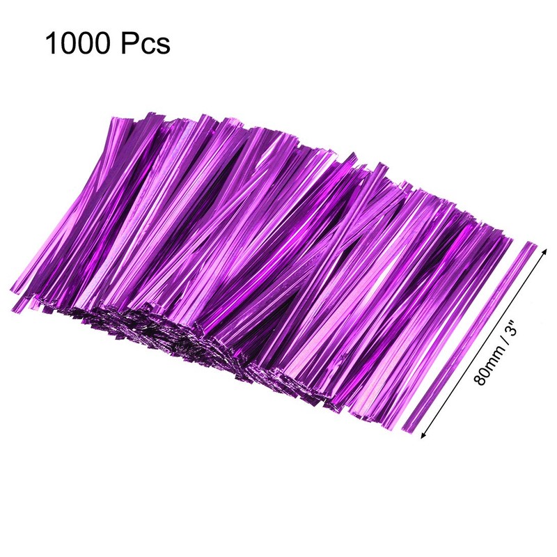 sourcing map 3 Inches Metallic Twist Ties for Bags Purple