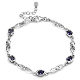 1.7ct. Natural Iolite White Gold Plated 925 Sterling Silver Celtic Knot 7.25-8.75 Inch Adj. Bracelet